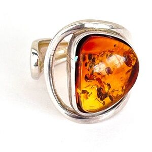 Genuine Baltic Amber Ring Sterling Silver 925 Stamped Size 7.5 Vtg Wrap Around